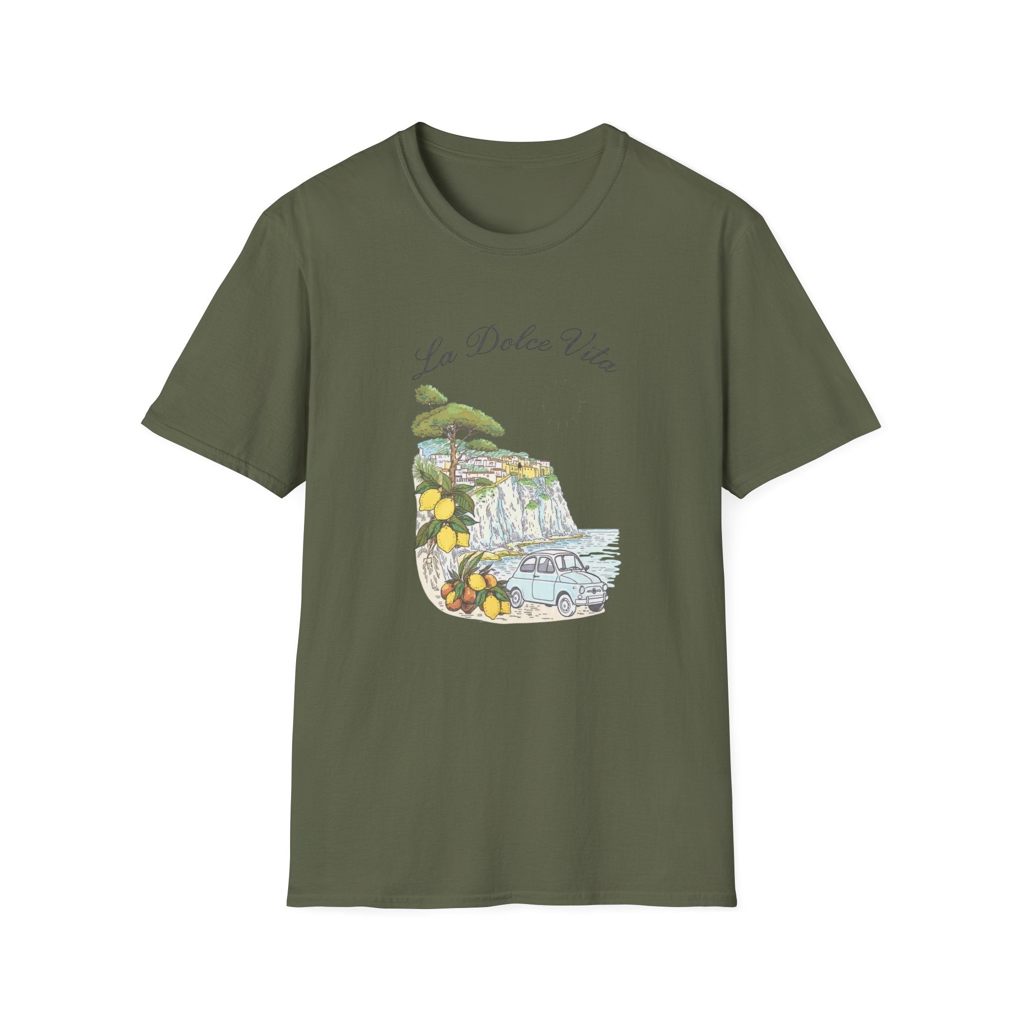 La Dolce Vita T-Shirt | Italian Summer Fiat 500 Lemon Coast Tee | Amalfi Positano Village Shirt | Mediterranean Travel Gift