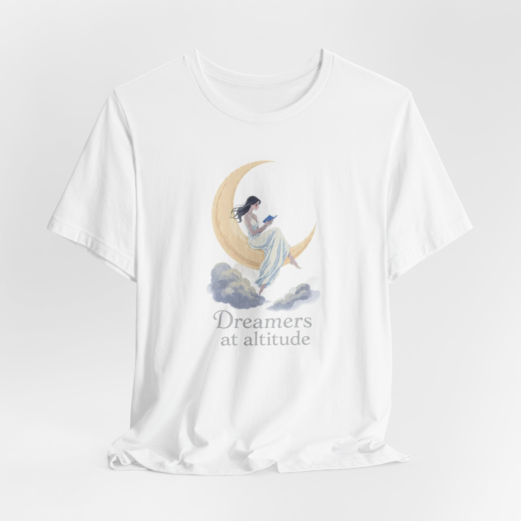 Copy of Dreamers at Altitude Celestial Moon Reading T-Shirt | Mystical Bookish Tee | Gift for Readers | Unisex Jersey Short Sleeve