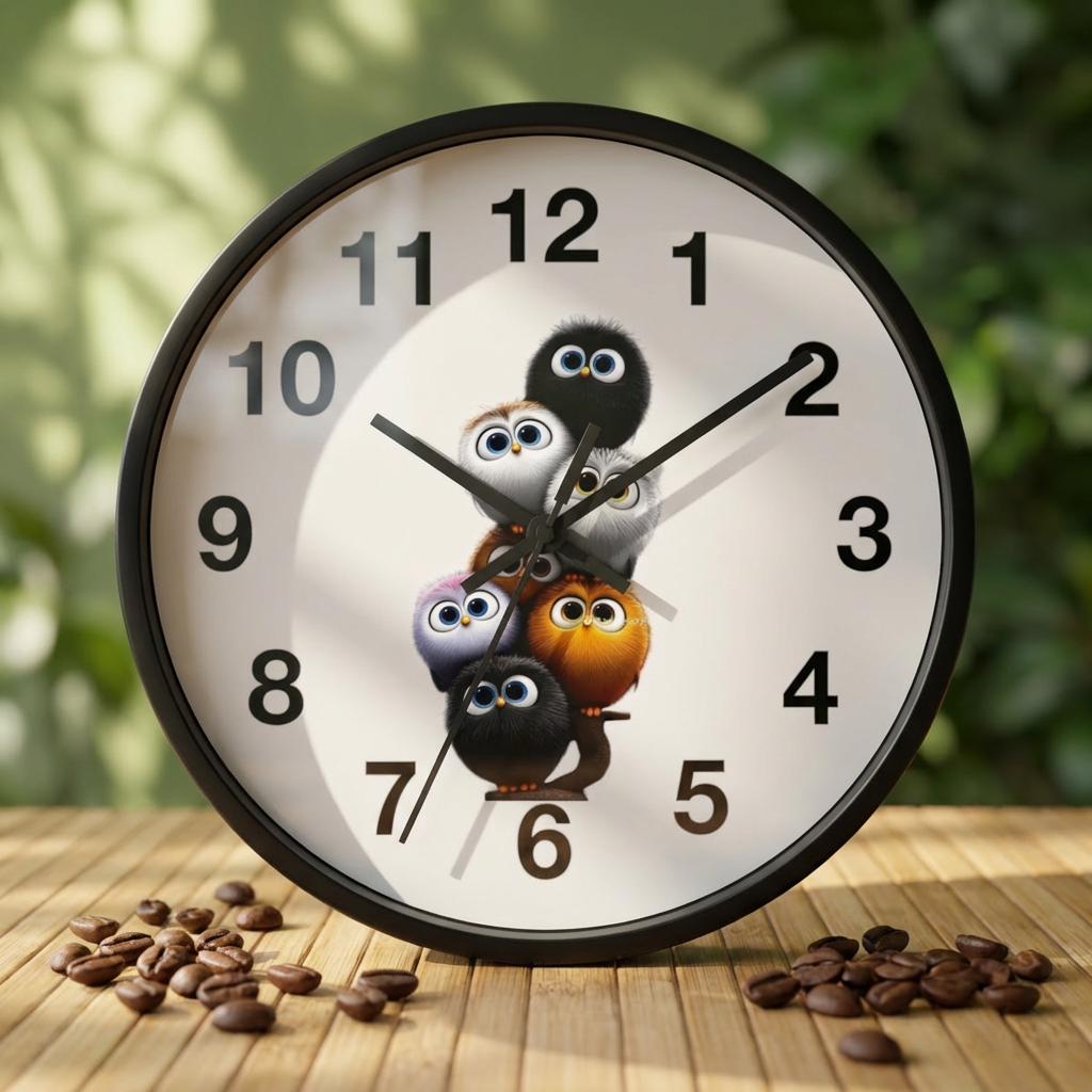 Fluffy Critters Wall Clock, Whimsical Animal Nursery Decor, Silent Mechanism, Wood Frame Option