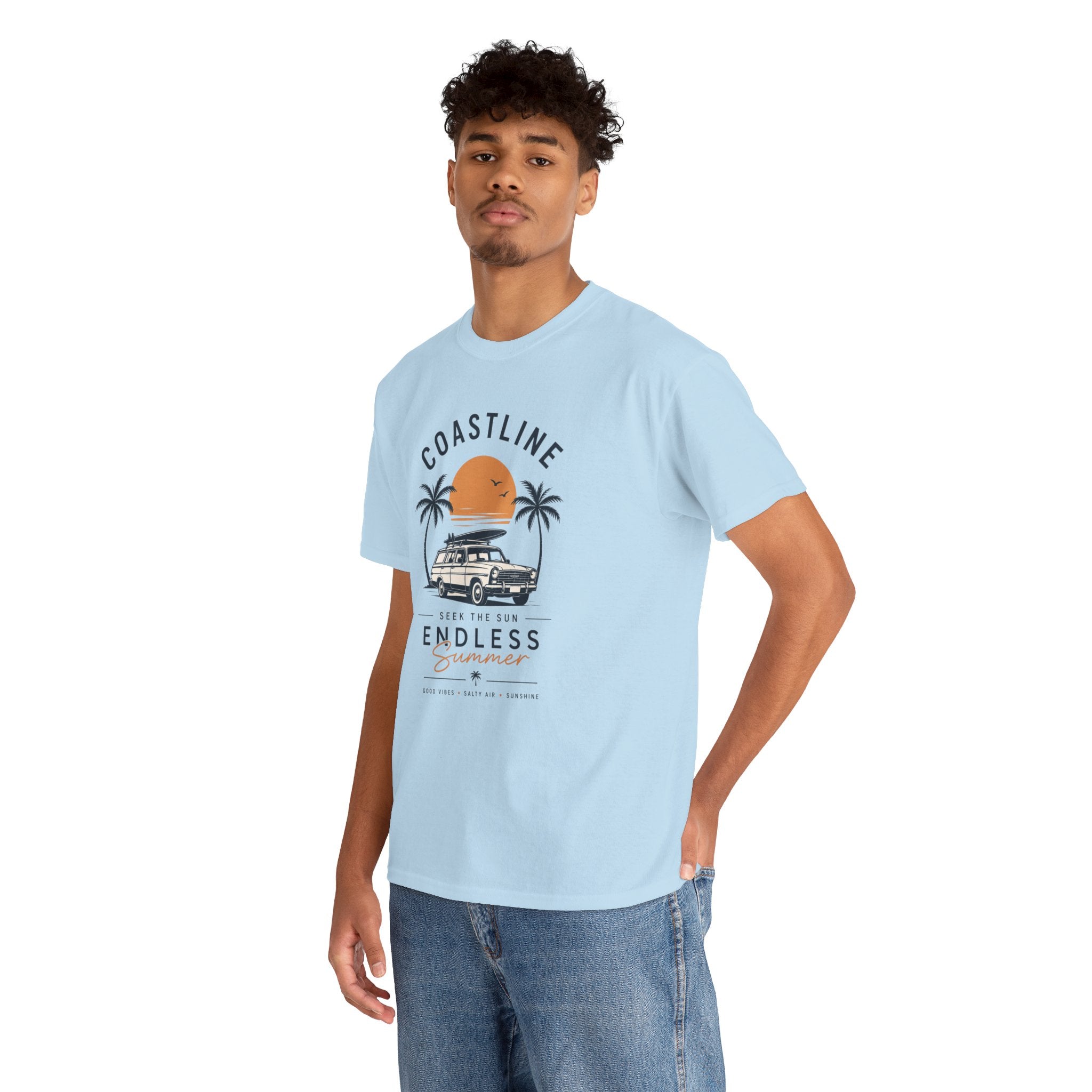 Coastline Endless Summer T-Shirt, Beach Vacation Graphic Tee, Retro Surf Van Shirt, Coastal Sunset Summer Top, Unisex Beach Lover Gift