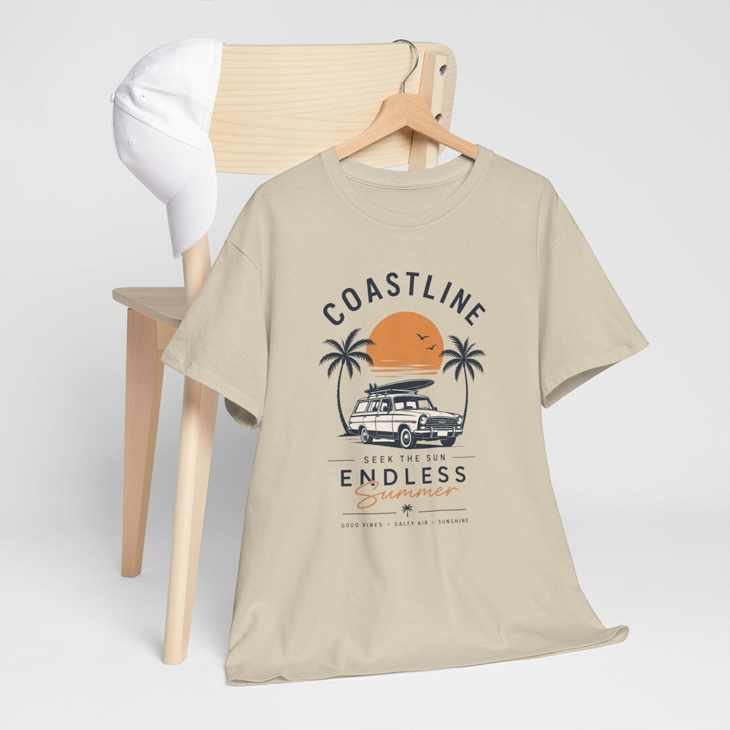 Coastline Endless Summer T-Shirt, Beach Vacation Graphic Tee, Retro Surf Van Shirt, Coastal Sunset Summer Top, Unisex Beach Lover Gift