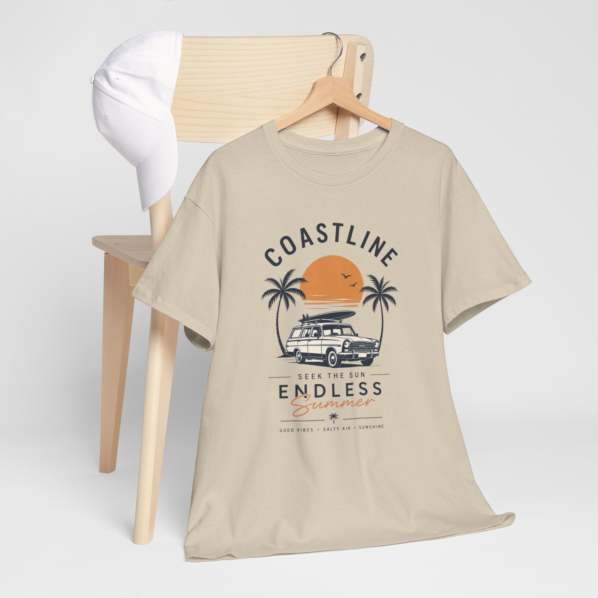 Coastline Endless Summer T-Shirt, Beach Vacation Graphic Tee, Retro Surf Van Shirt, Coastal Sunset Summer Top, Unisex Beach Lover Gift