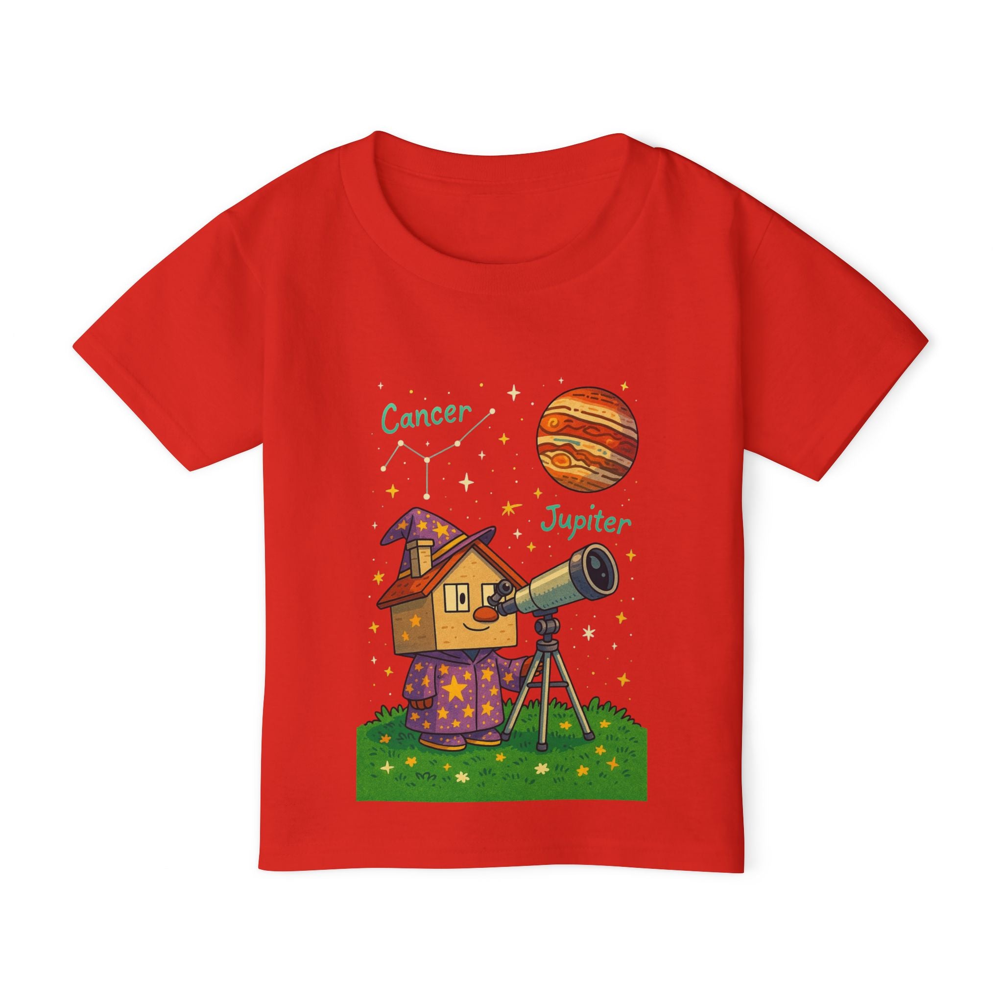 Cancer Zodiac Toddler T-Shirt | Jupiter Planet Astronomy Tee for Kids | Cute Wizard House Telescope Shirt | Space Gift for Boys Girls