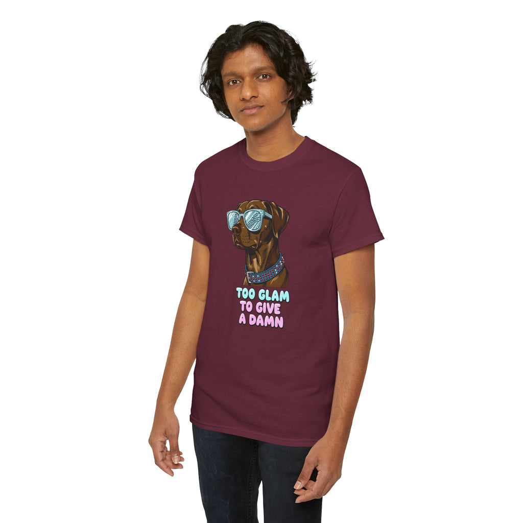 Too Glam to Give a Damn Funny Stylish Dog T-Shirt, Glam Dog Lover Graphic Tee, Cute Sassy Puppy Shirt, Trendy Pet Lover Gift, Unisex Casual