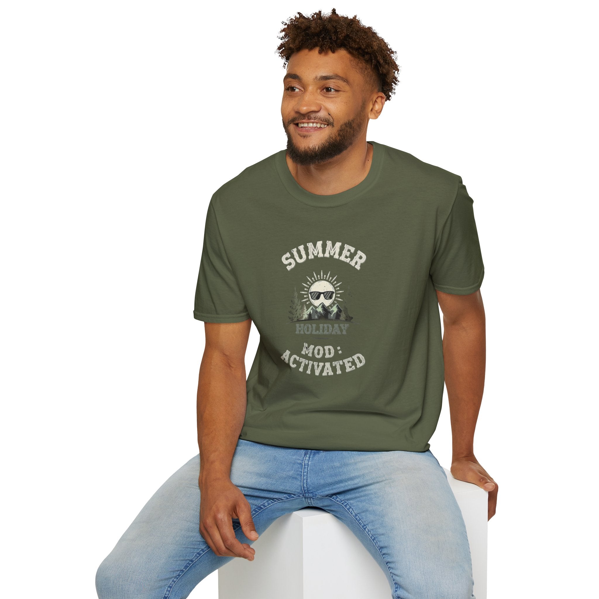 Summer Holiday Mode Activated T-Shirt | Retro Mountain Sun Graphic Tee | Camping Hiking Vacation Shirt for Men Women | Outdoor Adventure Top