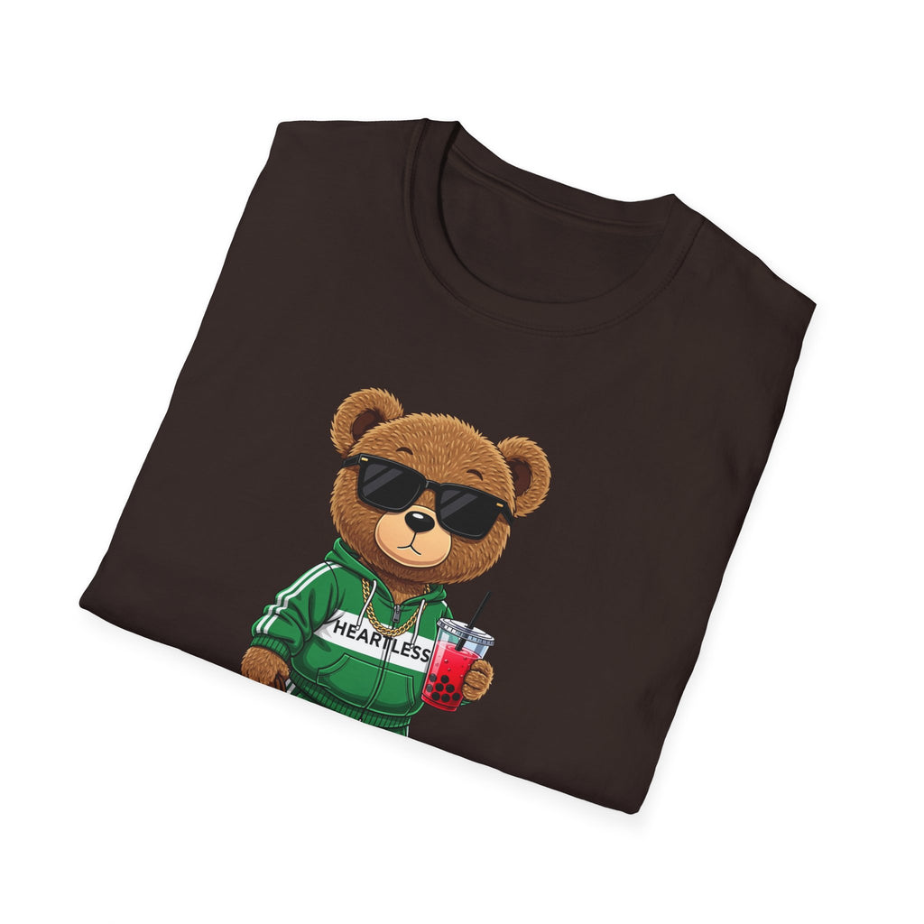 Cute Bear Graphic T-Shirt, Trendy Teddy Bear Shirt, Funny Bear With Boba Tee, Streetwear Animal Tee, Kawaii Bear Gift, Unisex Black Shirt