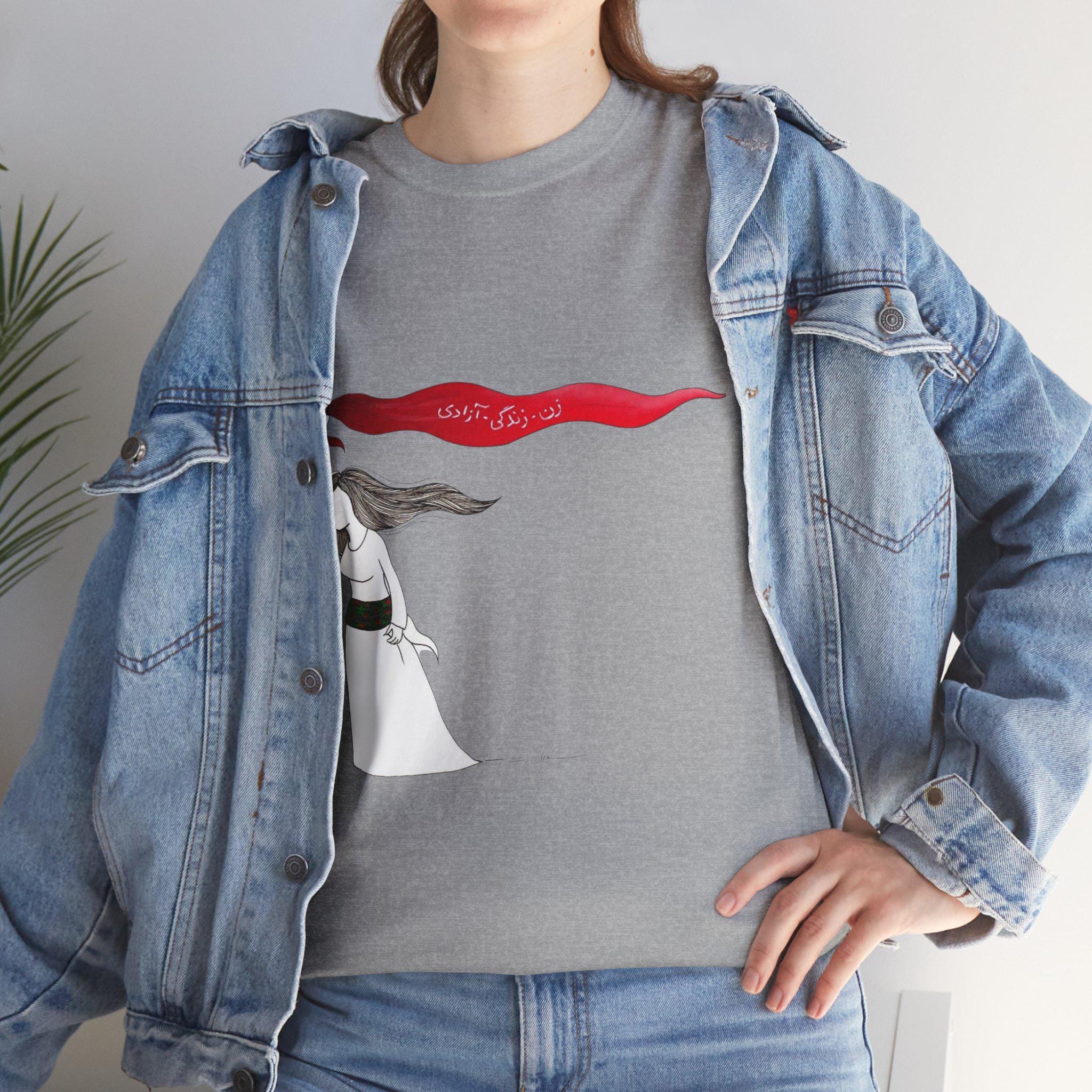 Woman Red Scarf Art T-Shirt | Windswept Figure, Flowing Ribbon Graphic Tee