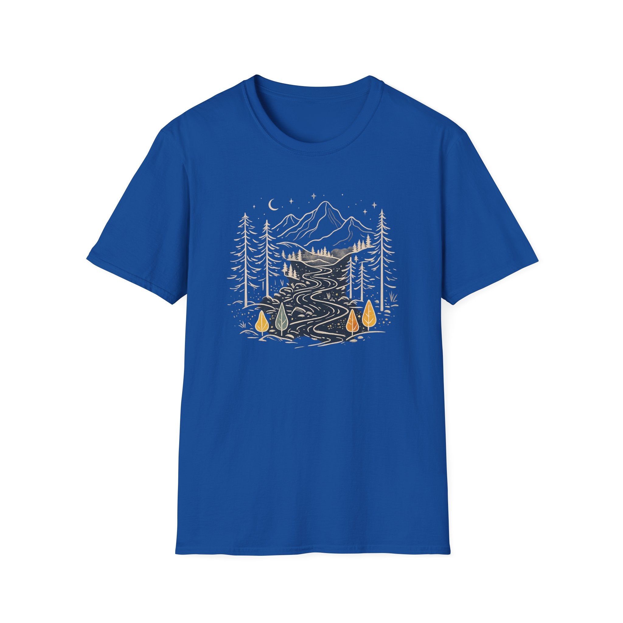 Midnight Mountain River Forest T-Shirt | Vintage Nature Adventure Graphic Tee | Minimalist Camping Hiking Shirt