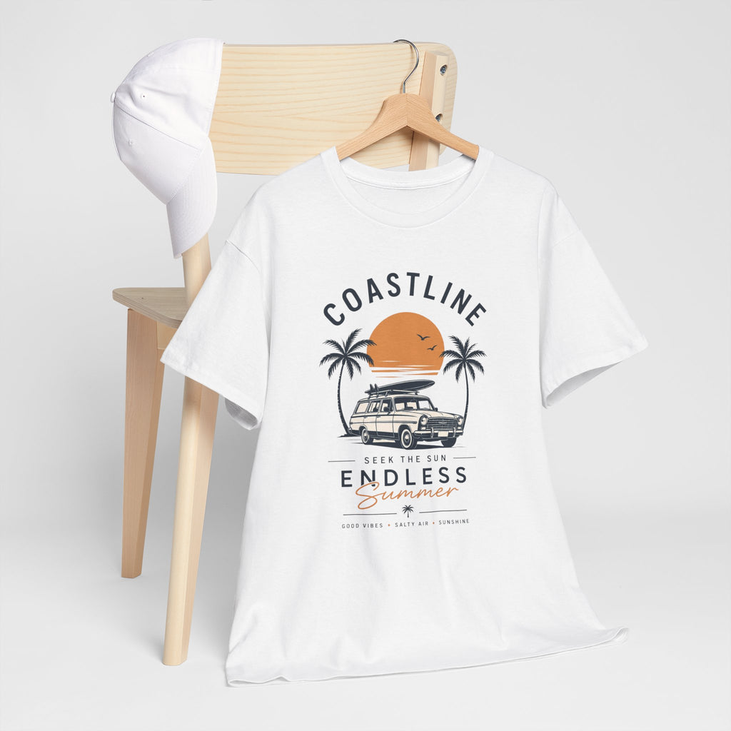 Coastline Endless Summer T-Shirt, Beach Vacation Graphic Tee, Retro Surf Van Shirt, Coastal Sunset Summer Top, Unisex Beach Lover Gift
