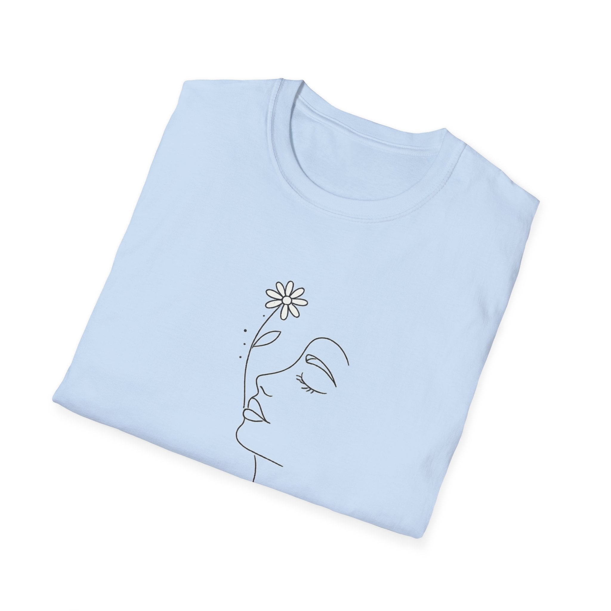 Minimalist Floral Woman Face T-Shirt | Abstract Line Art Graphic Tee | Boho Aesthetic Shirt