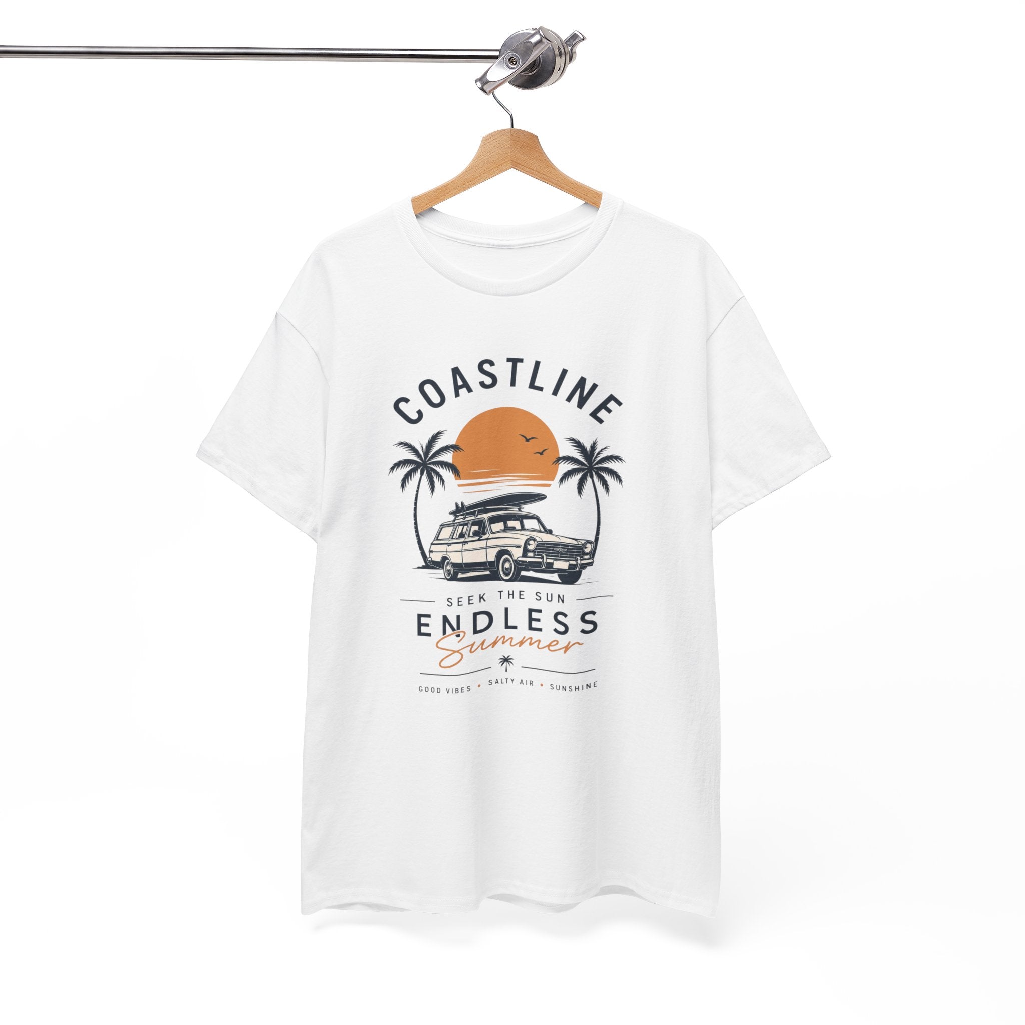 Coastline Endless Summer T-Shirt, Beach Vacation Graphic Tee, Retro Surf Van Shirt, Coastal Sunset Summer Top, Unisex Beach Lover Gift