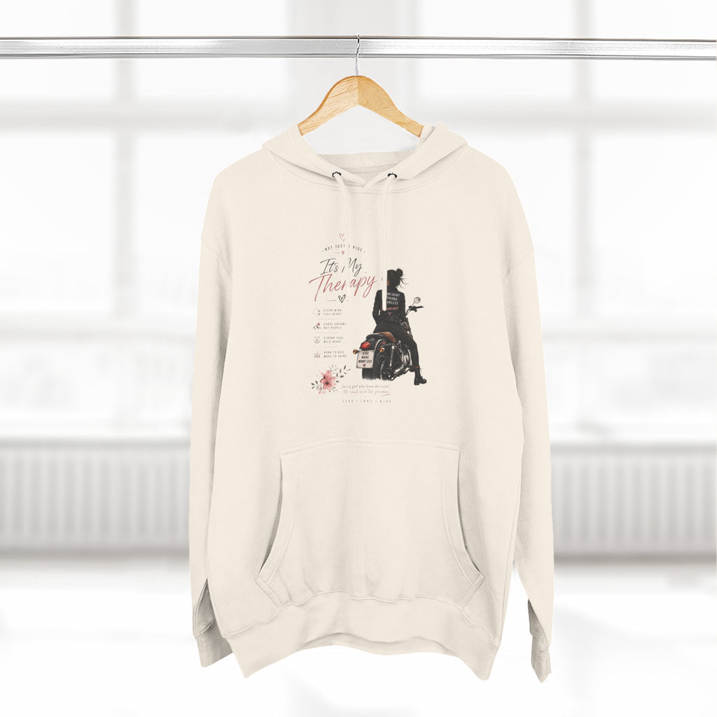 Women's Motorcycle Hoodie, Riding Is My Therapy Sweatshirt, Biker Girl Graphic Pullover, Gift for Female Rider, Cozy Moto Hoodie