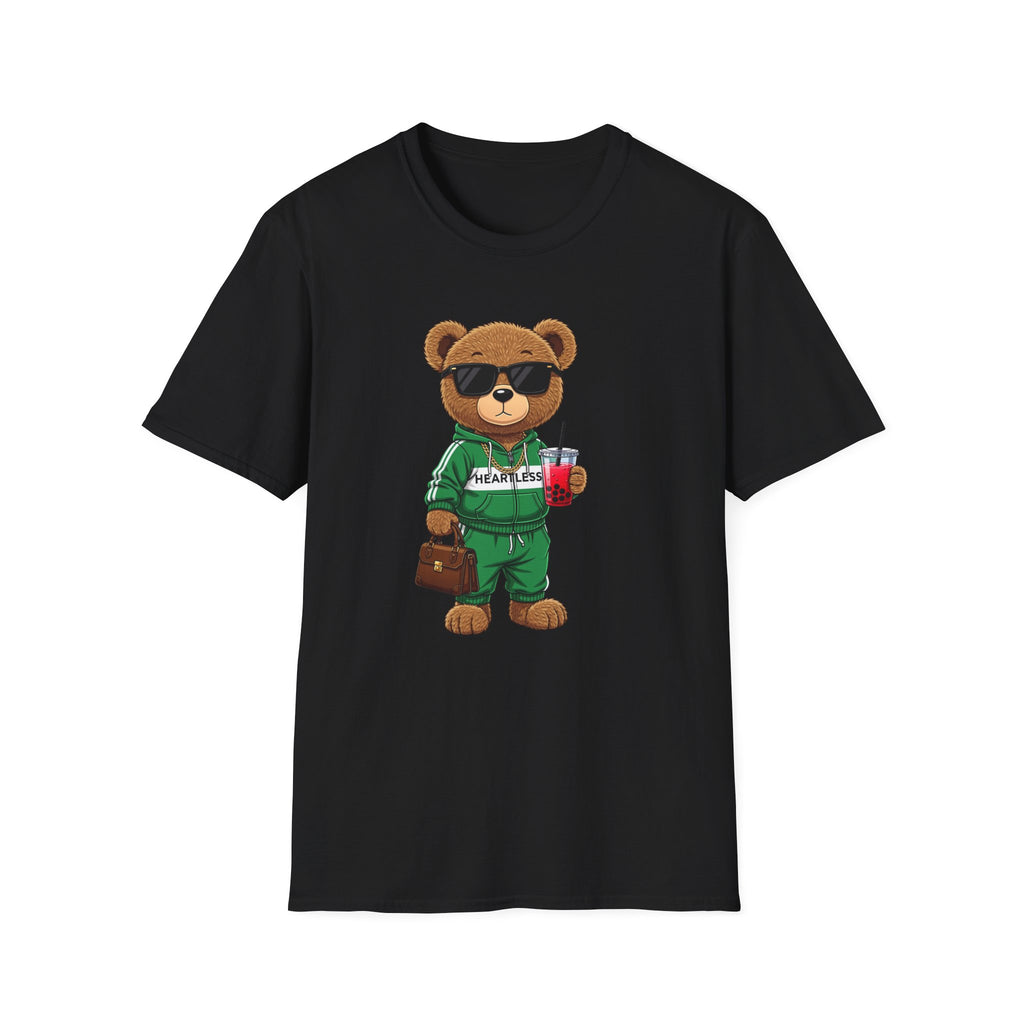 Cute Bear Graphic T-Shirt, Trendy Teddy Bear Shirt, Funny Bear With Boba Tee, Streetwear Animal Tee, Kawaii Bear Gift, Unisex Black Shirt