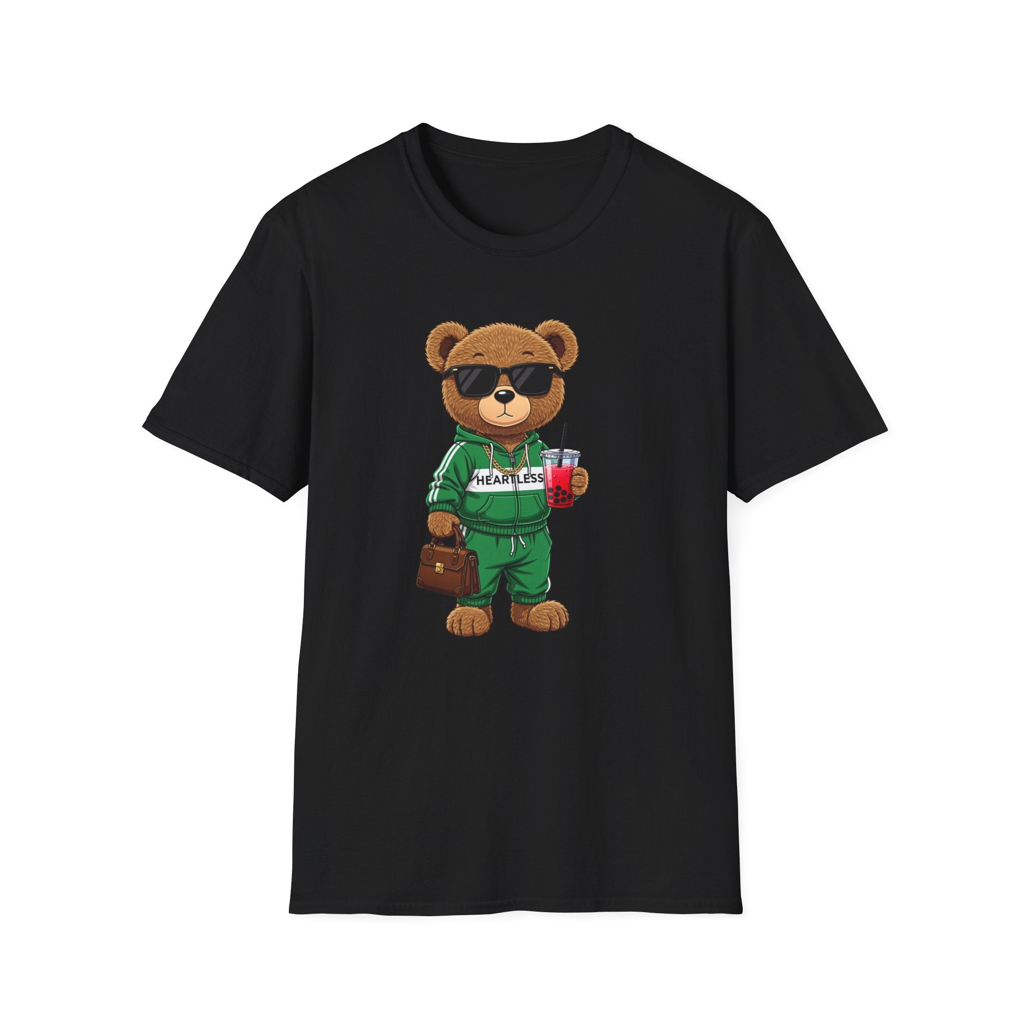 Cute Bear Graphic T-Shirt, Trendy Teddy Bear Shirt, Funny Bear With Boba Tee, Streetwear Animal Tee, Kawaii Bear Gift, Unisex Black Shirt
