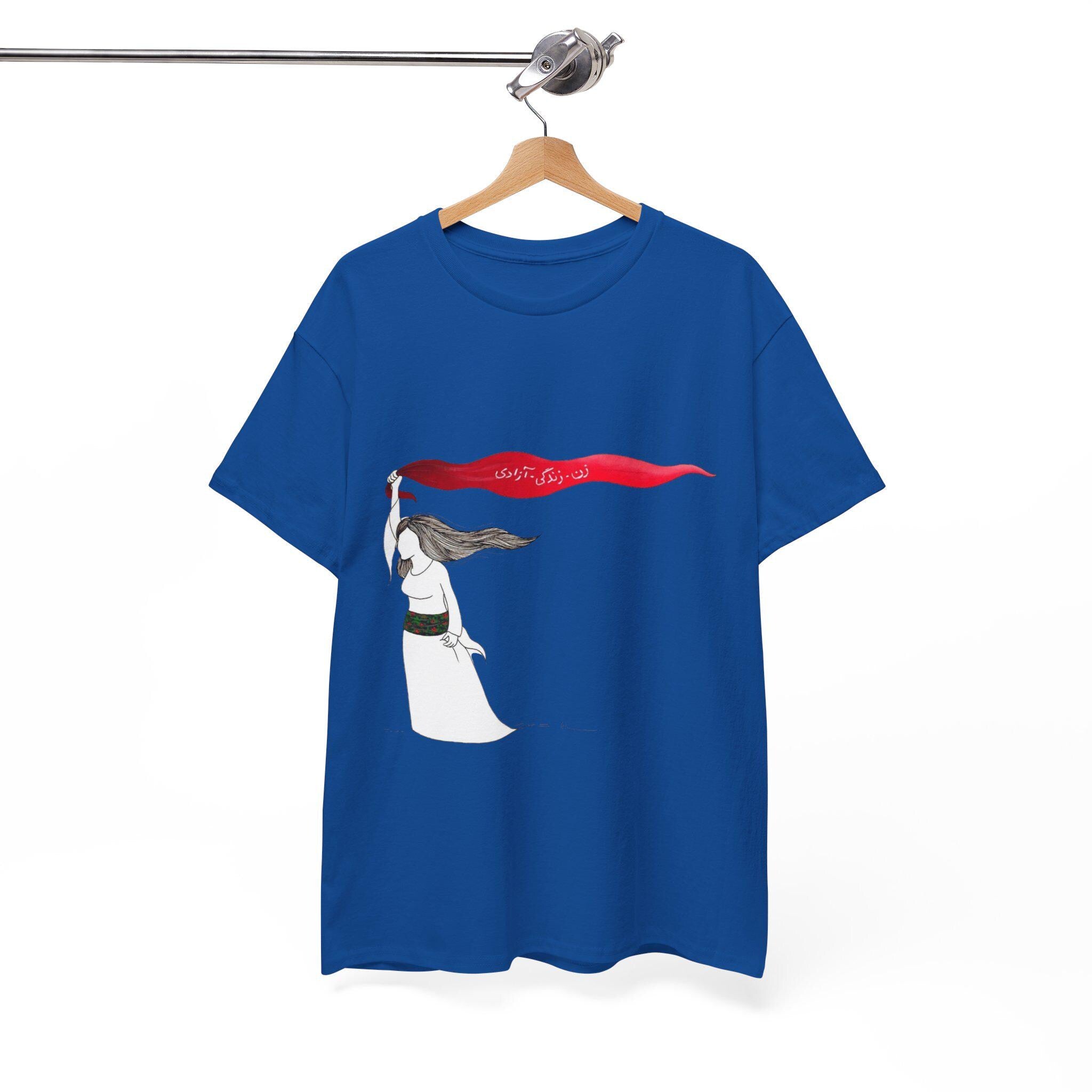 Woman Red Scarf Art T-Shirt | Windswept Figure, Flowing Ribbon Graphic Tee