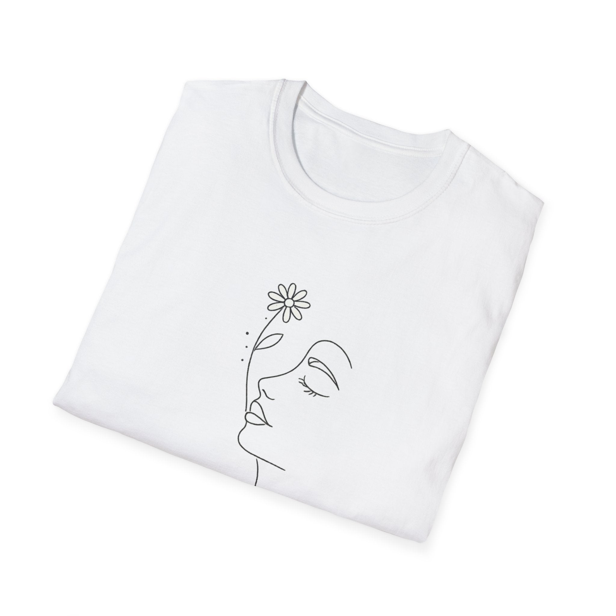 Minimalist Floral Woman Face T-Shirt | Abstract Line Art Graphic Tee | Boho Aesthetic Shirt
