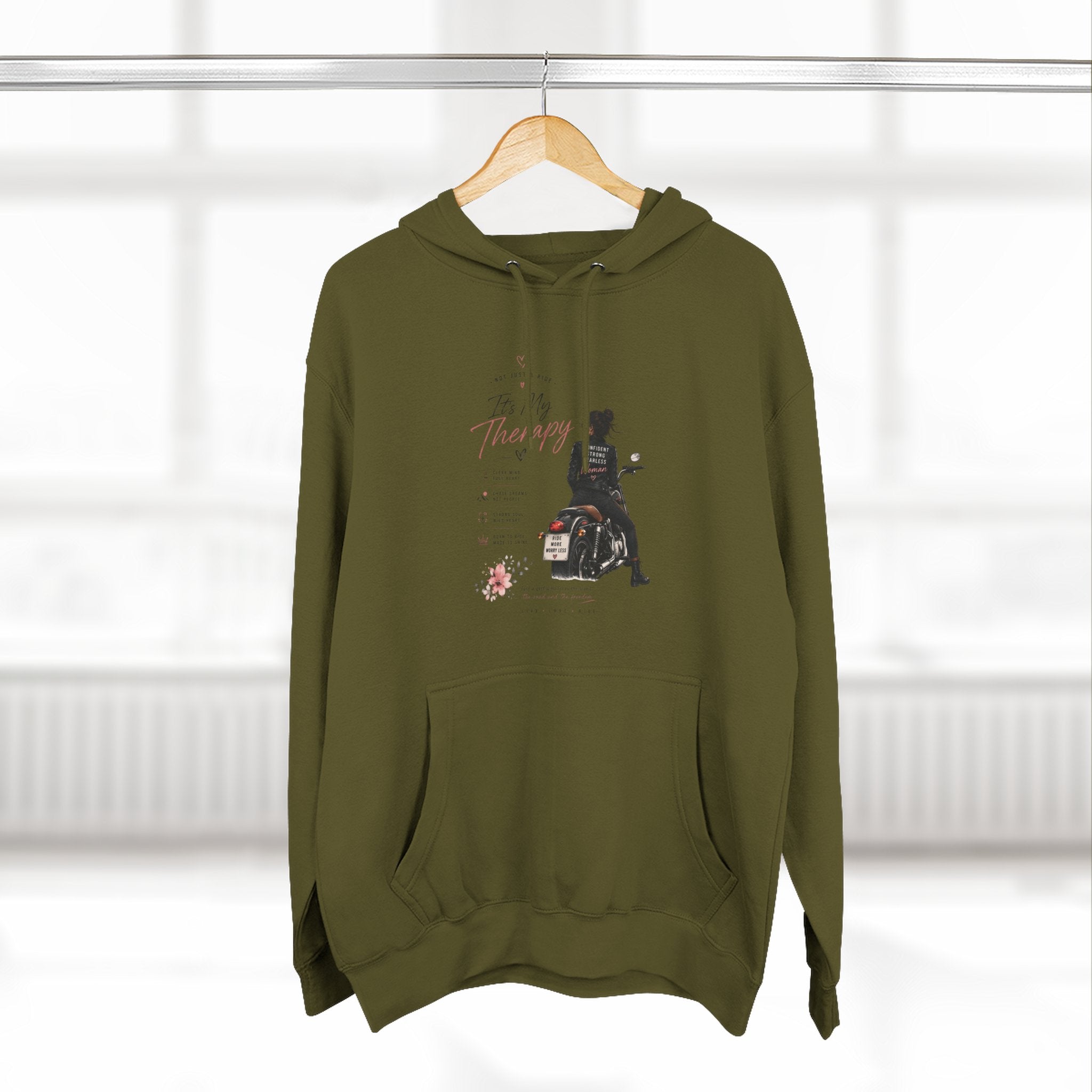 Women's Motorcycle Hoodie, Riding Is My Therapy Sweatshirt, Biker Girl Graphic Pullover, Gift for Female Rider, Cozy Moto Hoodie