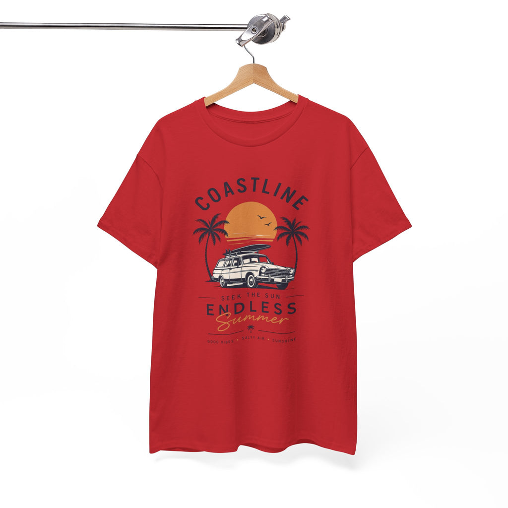 Coastline Endless Summer T-Shirt, Beach Vacation Graphic Tee, Retro Surf Van Shirt, Coastal Sunset Summer Top, Unisex Beach Lover Gift