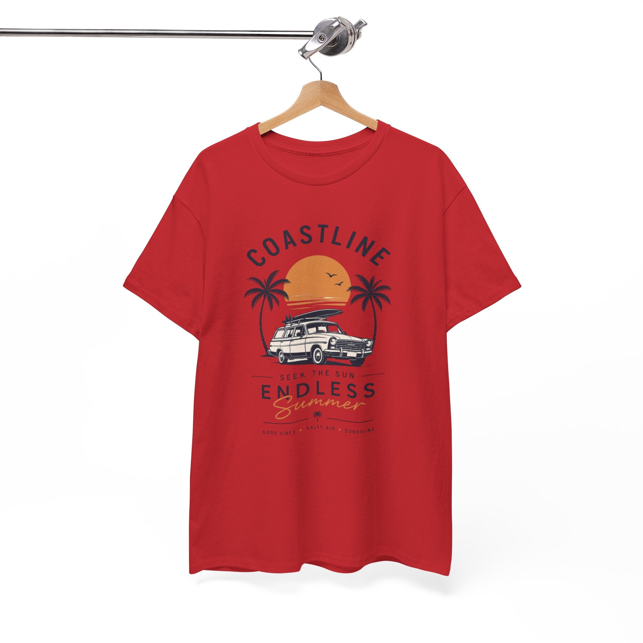 Coastline Endless Summer T-Shirt, Beach Vacation Graphic Tee, Retro Surf Van Shirt, Coastal Sunset Summer Top, Unisex Beach Lover Gift