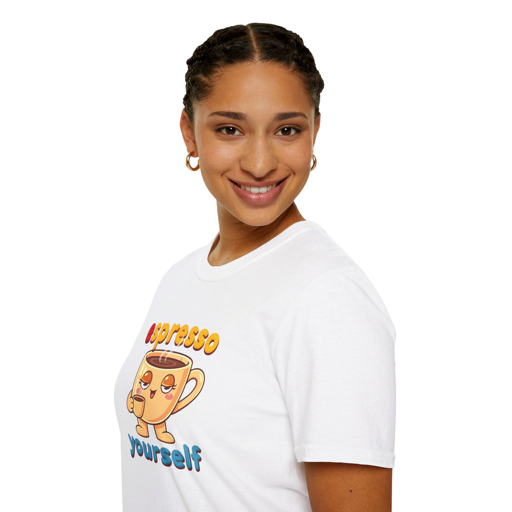 Espresso Yourself Funny Coffee T-Shirt, Cute Coffee Cup Graphic Tee, Barista Gift Shirt, Coffee Lover Pun Tee, Caffeine Lover Unisex Top