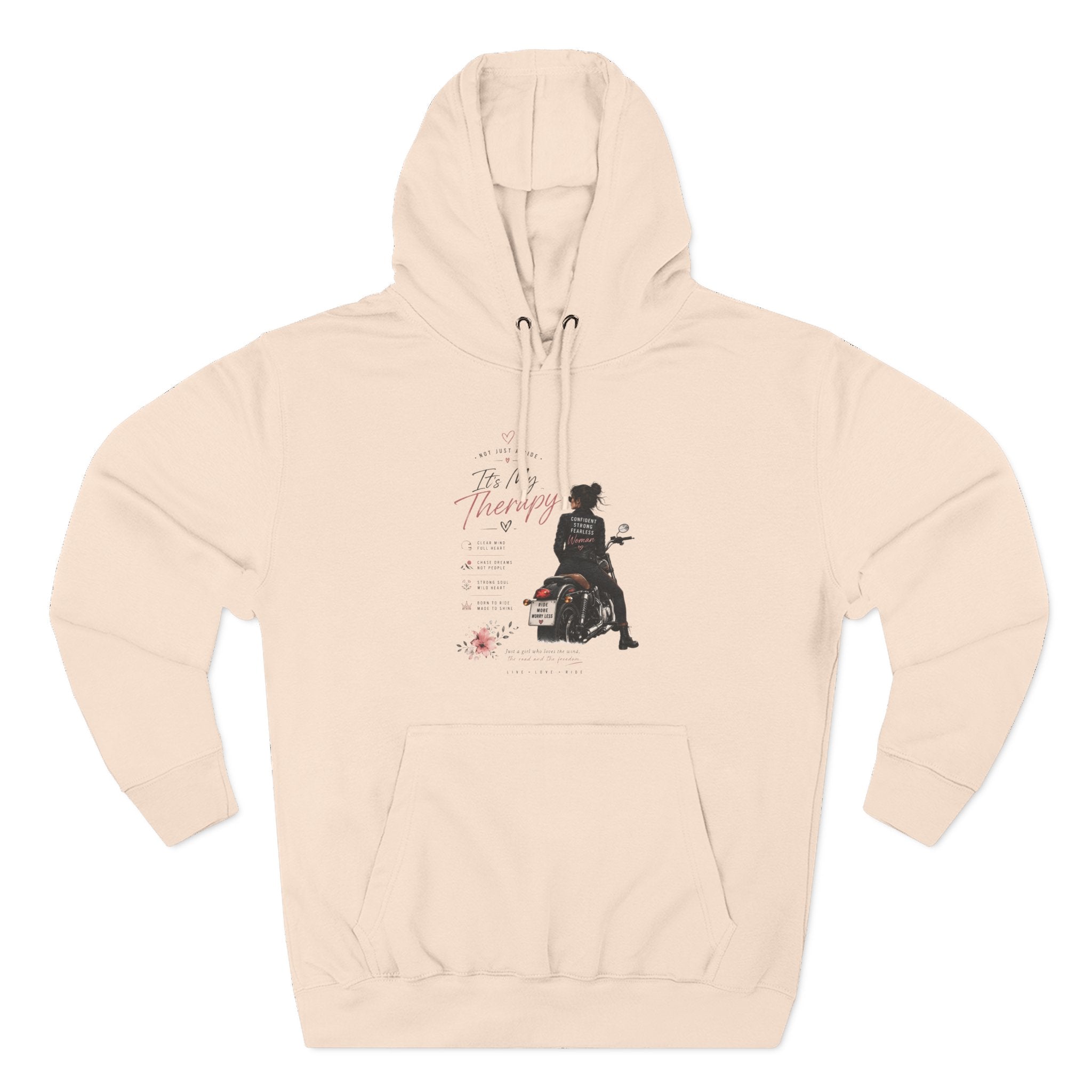 Women's Motorcycle Hoodie, Riding Is My Therapy Sweatshirt, Biker Girl Graphic Pullover, Gift for Female Rider, Cozy Moto Hoodie