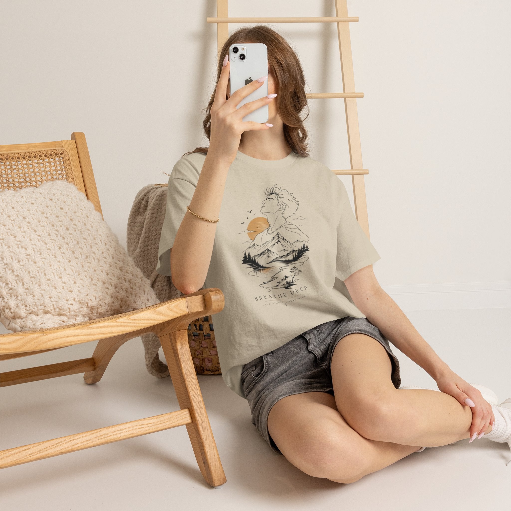 Breathe Deep Mountain Nature T-Shirt, Minimalist Outdoor Graphic Tee, Hiking Lover Shirt, Adventure Aesthetic Tee, Wilderness Nature Gift