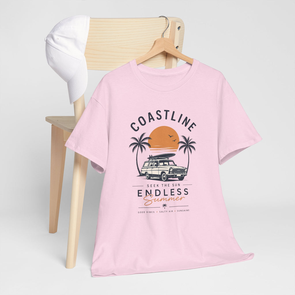 Coastline Endless Summer T-Shirt, Beach Vacation Graphic Tee, Retro Surf Van Shirt, Coastal Sunset Summer Top, Unisex Beach Lover Gift