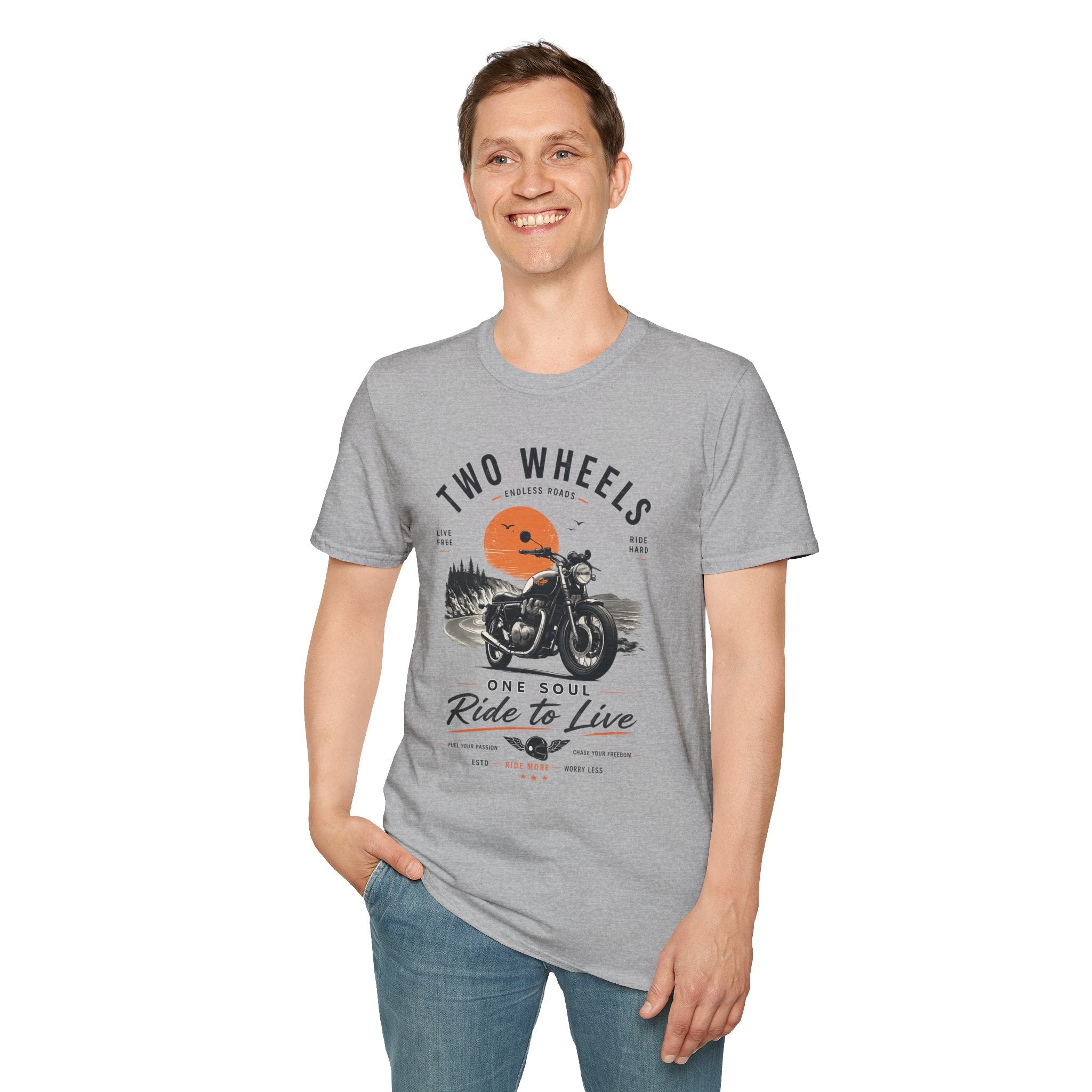 Two Wheels One Soul T-Shirt, Ride to Live Motorcycle Shirt, Biker Graphic Tee, Vintage Moto Rider Gift, Unisex Motorcycle Lover Top