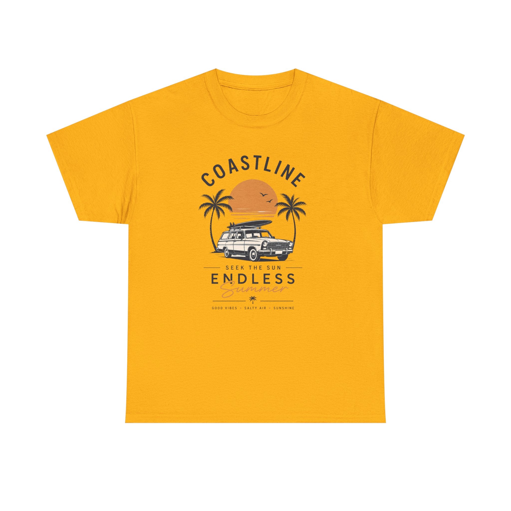 Coastline Endless Summer T-Shirt, Beach Vacation Graphic Tee, Retro Surf Van Shirt, Coastal Sunset Summer Top, Unisex Beach Lover Gift