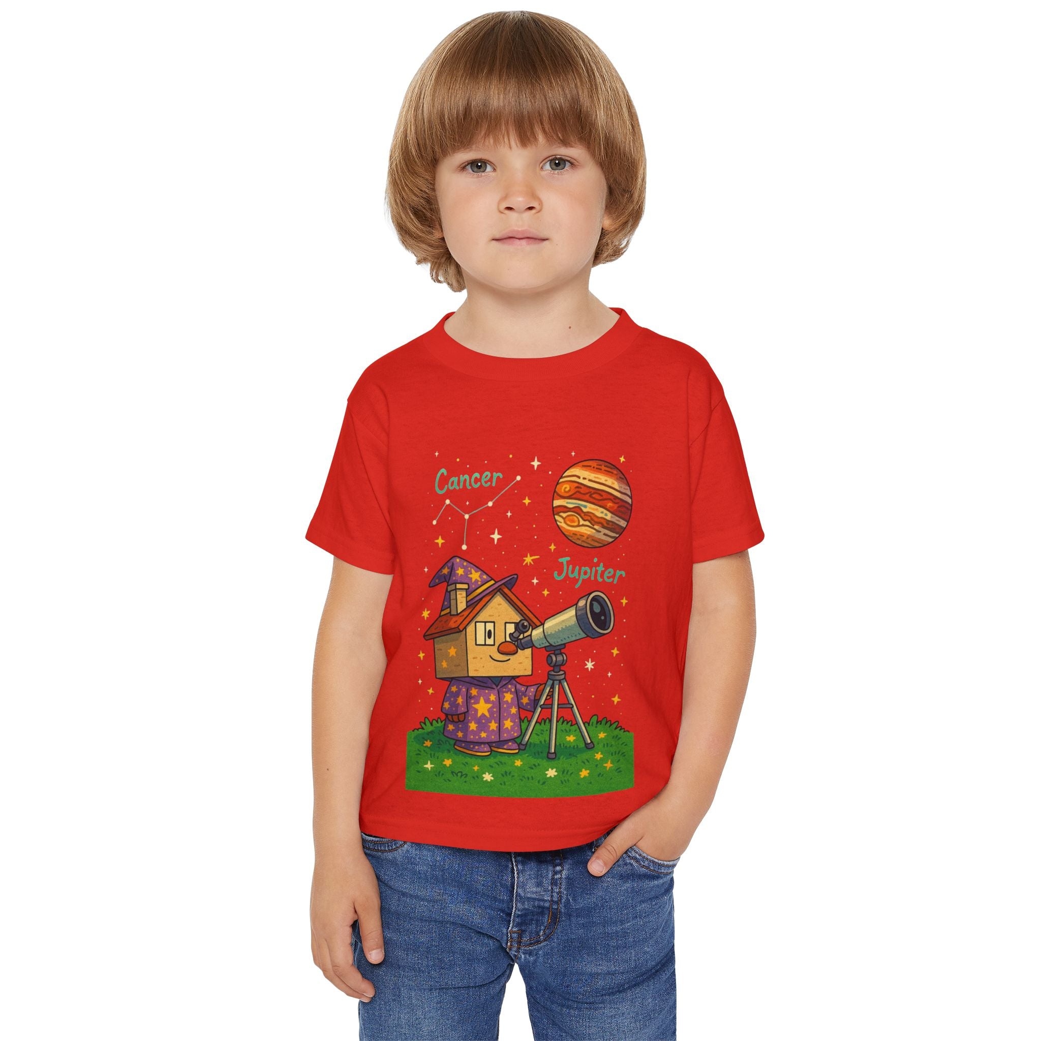 Cancer Zodiac Toddler T-Shirt | Jupiter Planet Astronomy Tee for Kids | Cute Wizard House Telescope Shirt | Space Gift for Boys Girls
