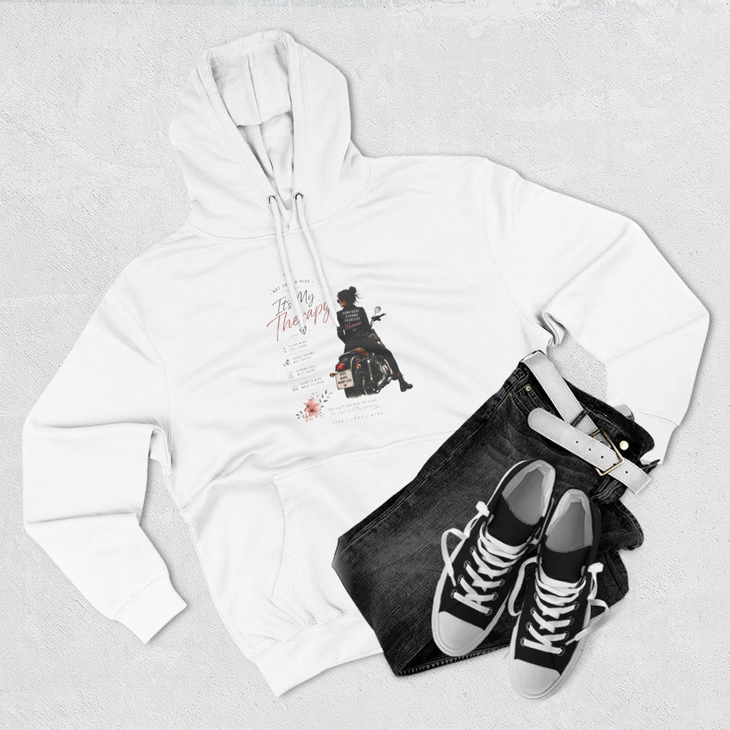 Women's Motorcycle Hoodie, Riding Is My Therapy Sweatshirt, Biker Girl Graphic Pullover, Gift for Female Rider, Cozy Moto Hoodie