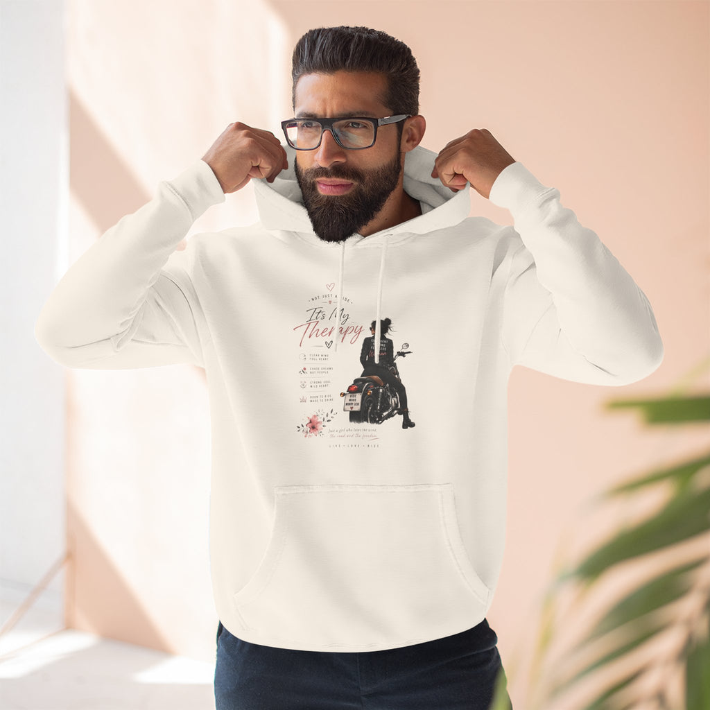 Women's Motorcycle Hoodie, Riding Is My Therapy Sweatshirt, Biker Girl Graphic Pullover, Gift for Female Rider, Cozy Moto Hoodie