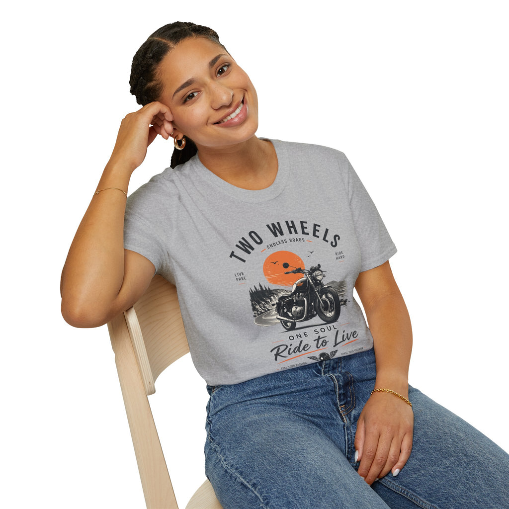 Two Wheels One Soul T-Shirt, Ride to Live Motorcycle Shirt, Biker Graphic Tee, Vintage Moto Rider Gift, Unisex Motorcycle Lover Top