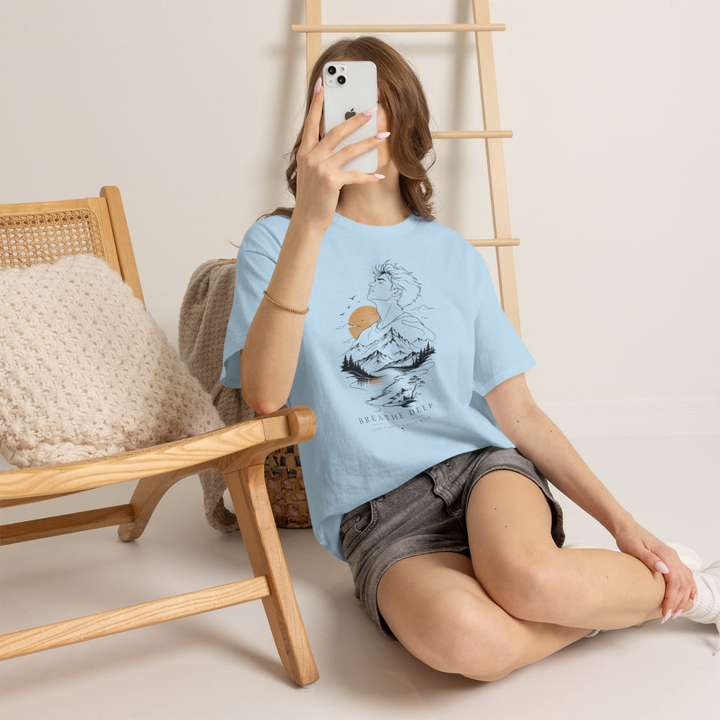 Breathe Deep Mountain Nature T-Shirt, Minimalist Outdoor Graphic Tee, Hiking Lover Shirt, Adventure Aesthetic Tee, Wilderness Nature Gift