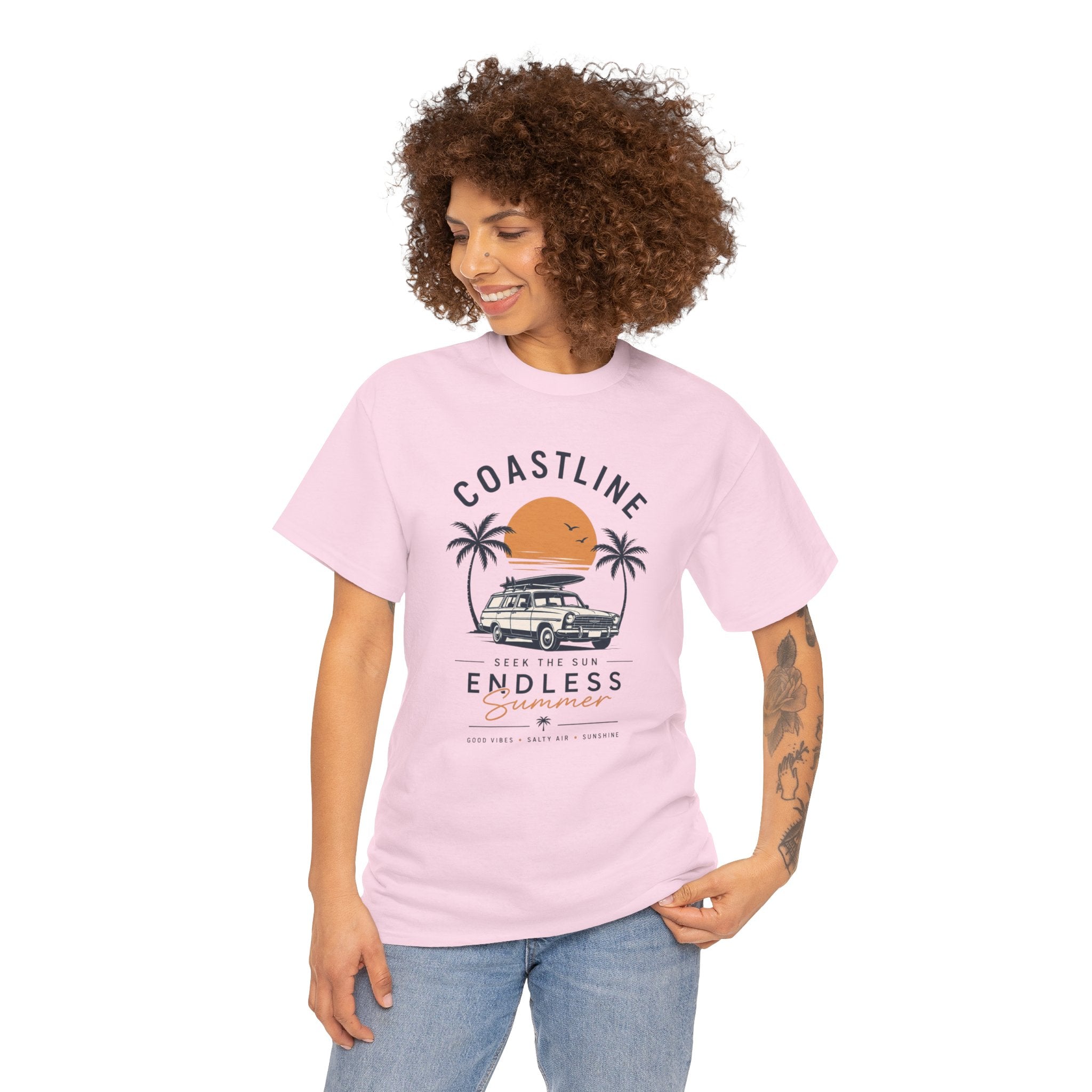 Coastline Endless Summer T-Shirt, Beach Vacation Graphic Tee, Retro Surf Van Shirt, Coastal Sunset Summer Top, Unisex Beach Lover Gift