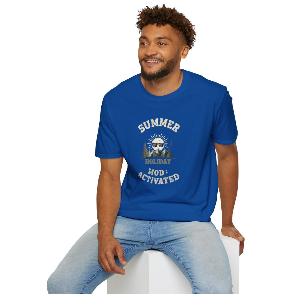 Summer Holiday Mode Activated T-Shirt | Retro Mountain Sun Graphic Tee | Camping Hiking Vacation Shirt for Men Women | Outdoor Adventure Top