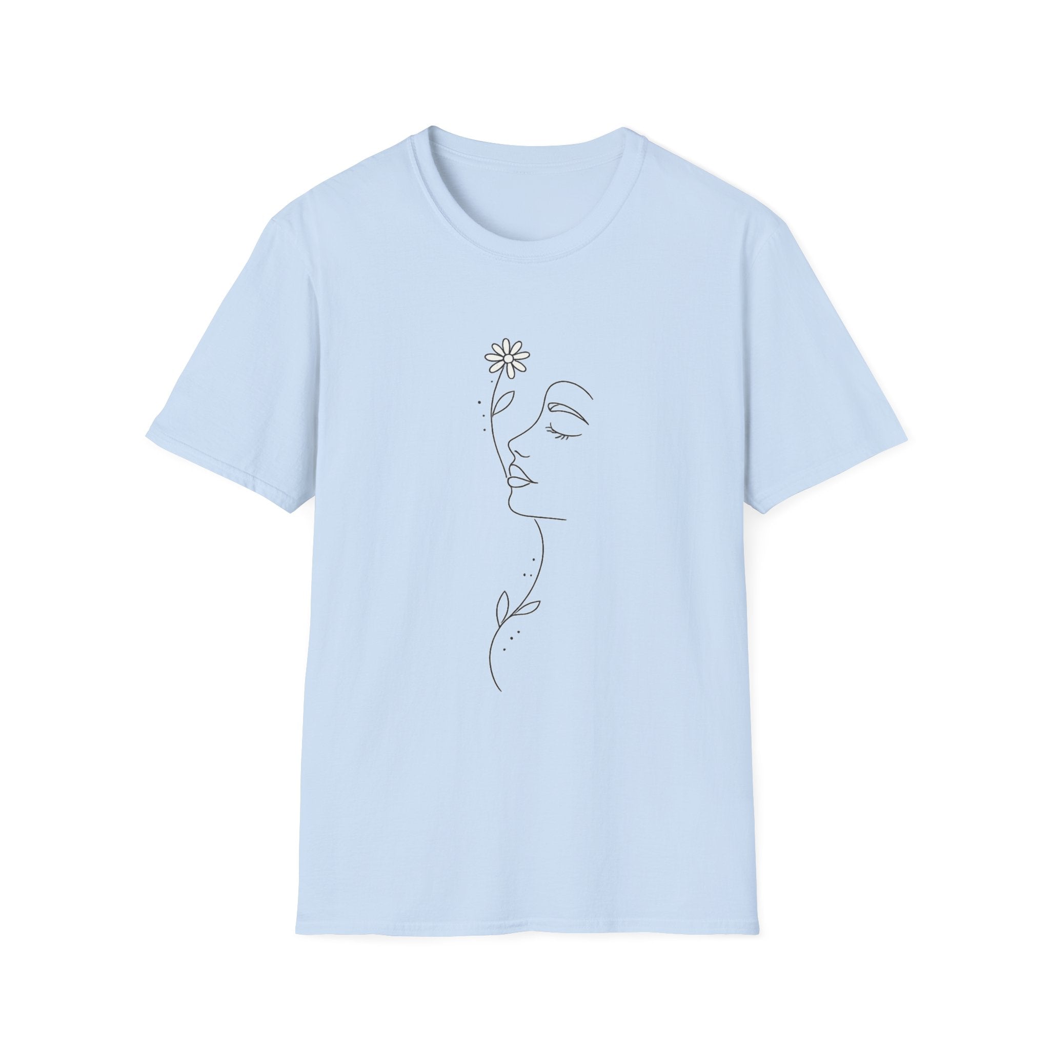 Minimalist Floral Woman Face T-Shirt | Abstract Line Art Graphic Tee | Boho Aesthetic Shirt