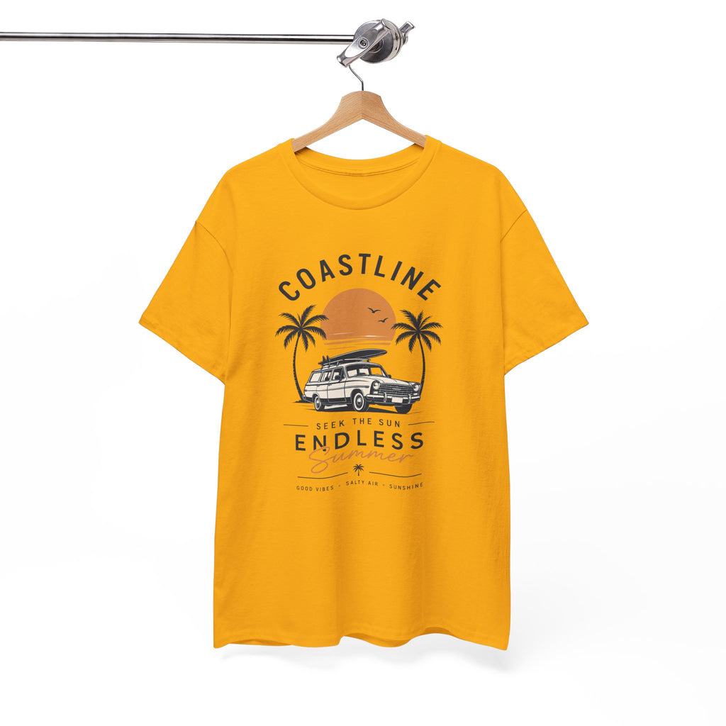 Coastline Endless Summer T-Shirt, Beach Vacation Graphic Tee, Retro Surf Van Shirt, Coastal Sunset Summer Top, Unisex Beach Lover Gift