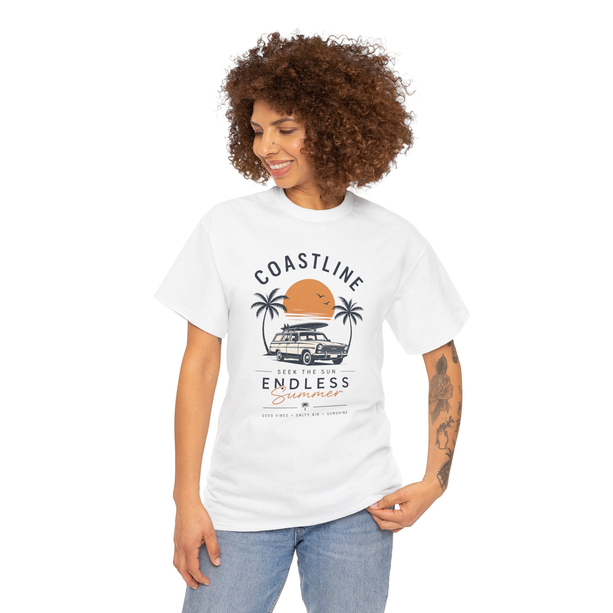 Coastline Endless Summer T-Shirt, Beach Vacation Graphic Tee, Retro Surf Van Shirt, Coastal Sunset Summer Top, Unisex Beach Lover Gift