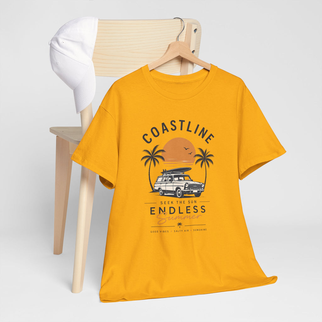Coastline Endless Summer T-Shirt, Beach Vacation Graphic Tee, Retro Surf Van Shirt, Coastal Sunset Summer Top, Unisex Beach Lover Gift