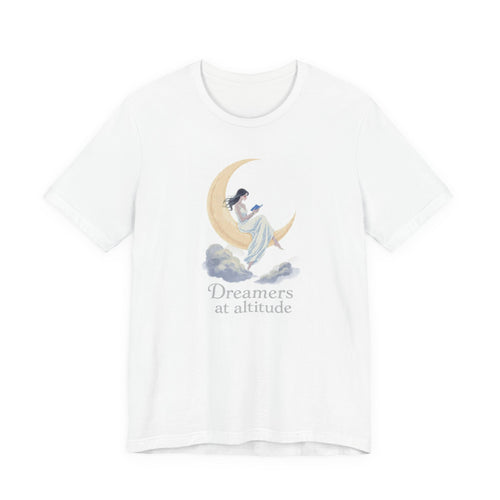 Copy of Dreamers at Altitude Celestial Moon Reading T-Shirt | Mystical Bookish Tee | Gift for Readers | Unisex Jersey Short Sleeve