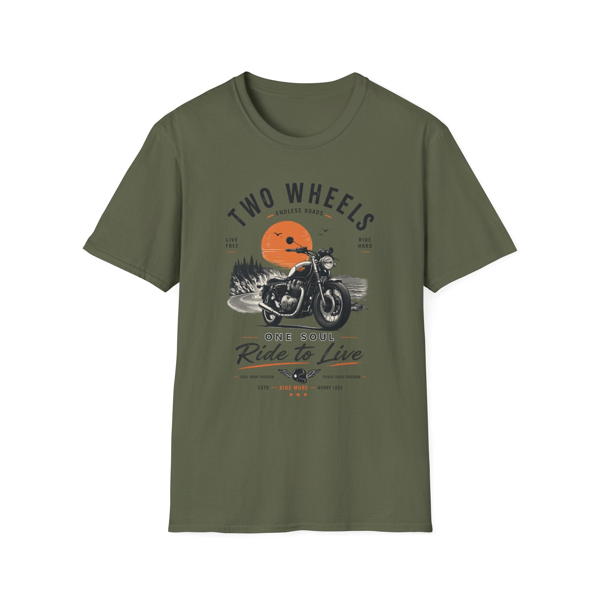 Two Wheels One Soul T-Shirt, Ride to Live Motorcycle Shirt, Biker Graphic Tee, Vintage Moto Rider Gift, Unisex Motorcycle Lover Top