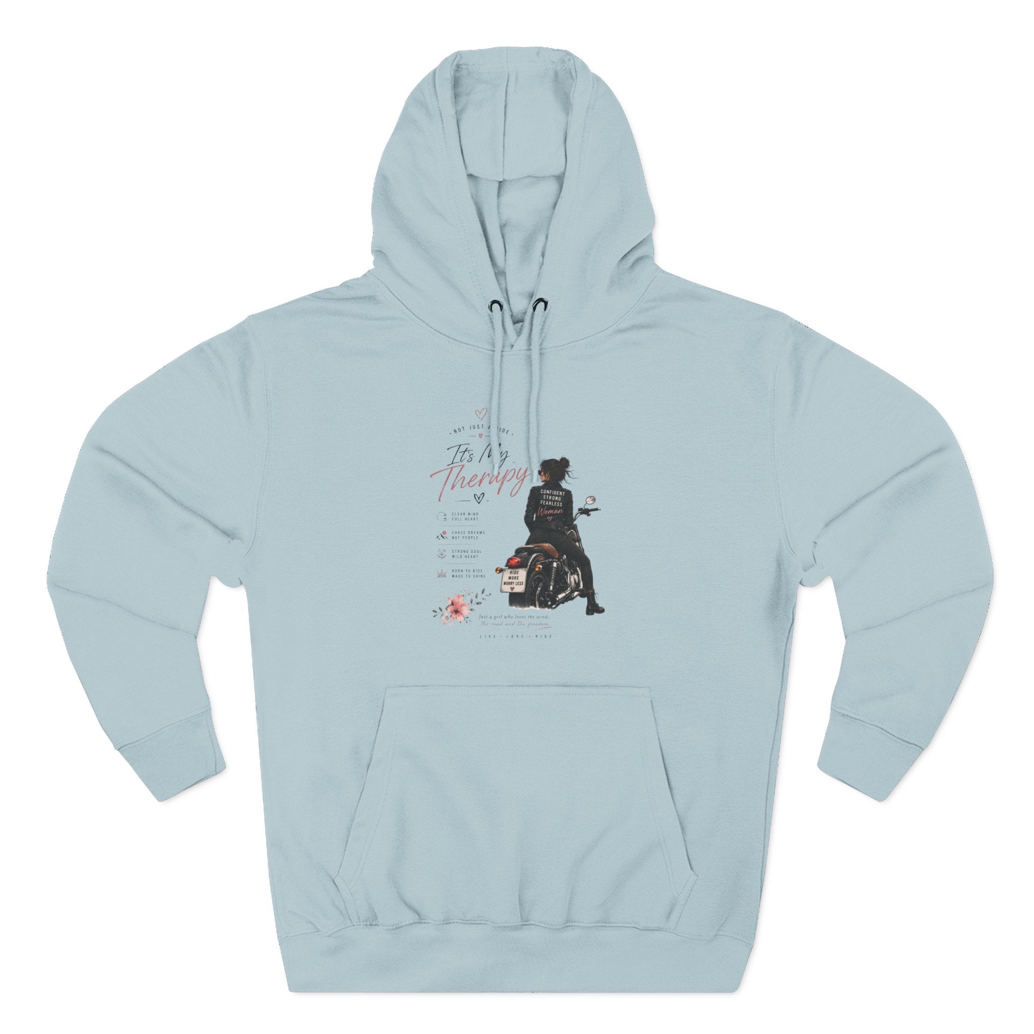 Women's Motorcycle Hoodie, Riding Is My Therapy Sweatshirt, Biker Girl Graphic Pullover, Gift for Female Rider, Cozy Moto Hoodie