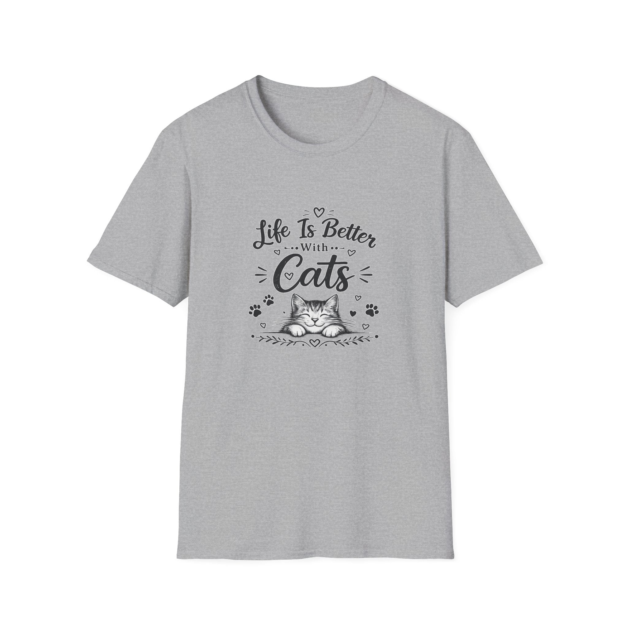 Life Is Better With Cats T-Shirt, Cute Cat Lover Shirt, Funny Cat Mom Tee, Cat Dad Gift, Unisex Softstyle Kitten Graphic Tee, Pet Lover Gift