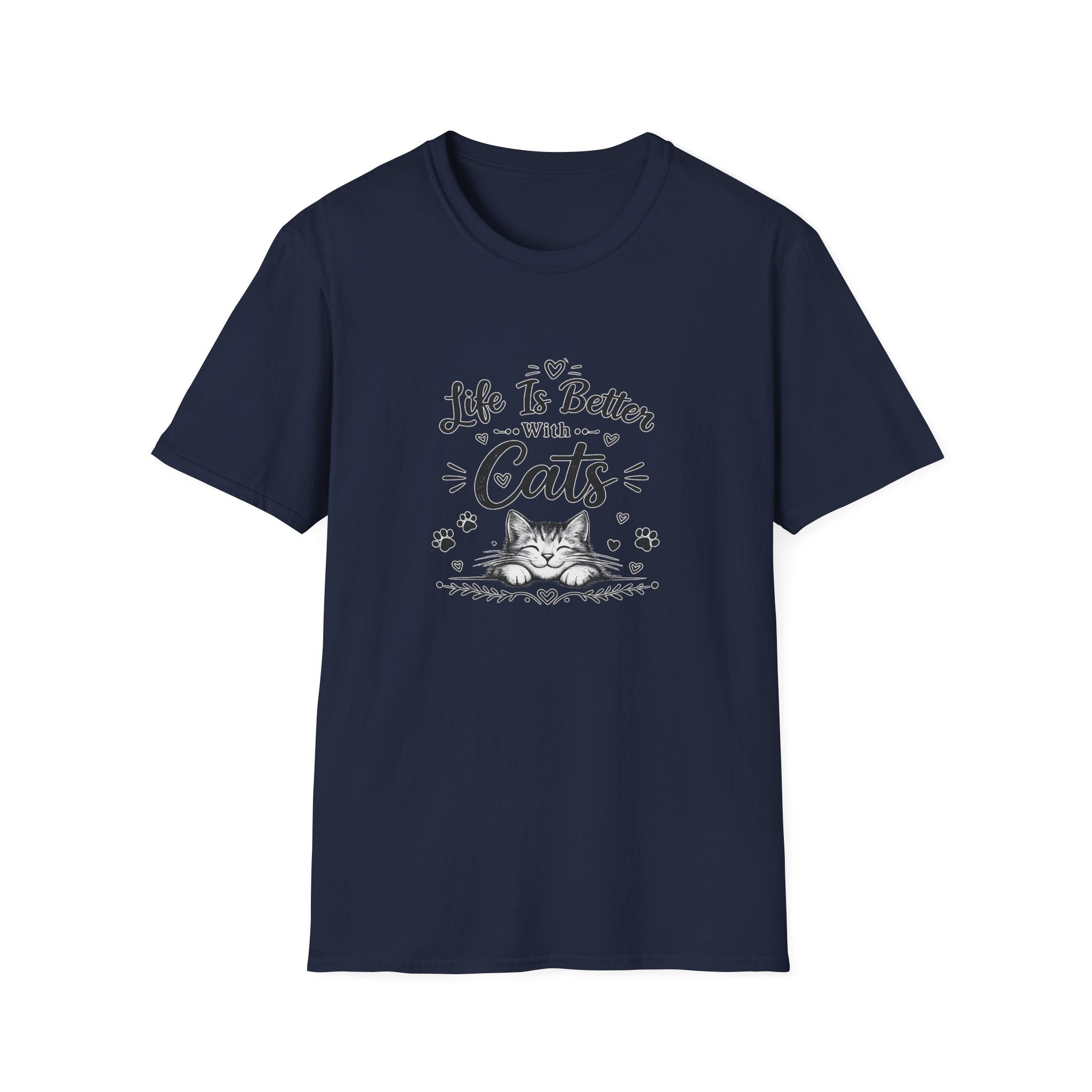 Life Is Better With Cats T-Shirt, Cute Cat Lover Shirt, Funny Cat Mom Tee, Cat Dad Gift, Unisex Softstyle Kitten Graphic Tee, Pet Lover Gift