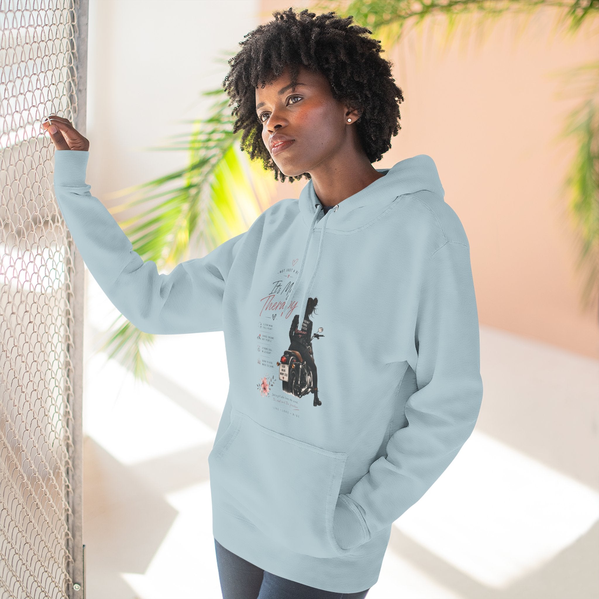 Women's Motorcycle Hoodie, Riding Is My Therapy Sweatshirt, Biker Girl Graphic Pullover, Gift for Female Rider, Cozy Moto Hoodie