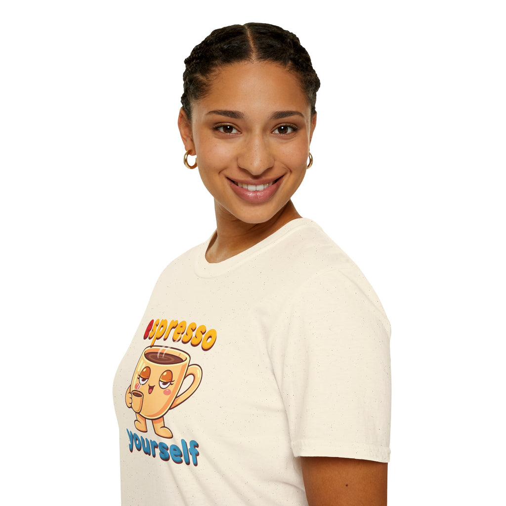 Espresso Yourself Funny Coffee T-Shirt, Cute Coffee Cup Graphic Tee, Barista Gift Shirt, Coffee Lover Pun Tee, Caffeine Lover Unisex Top