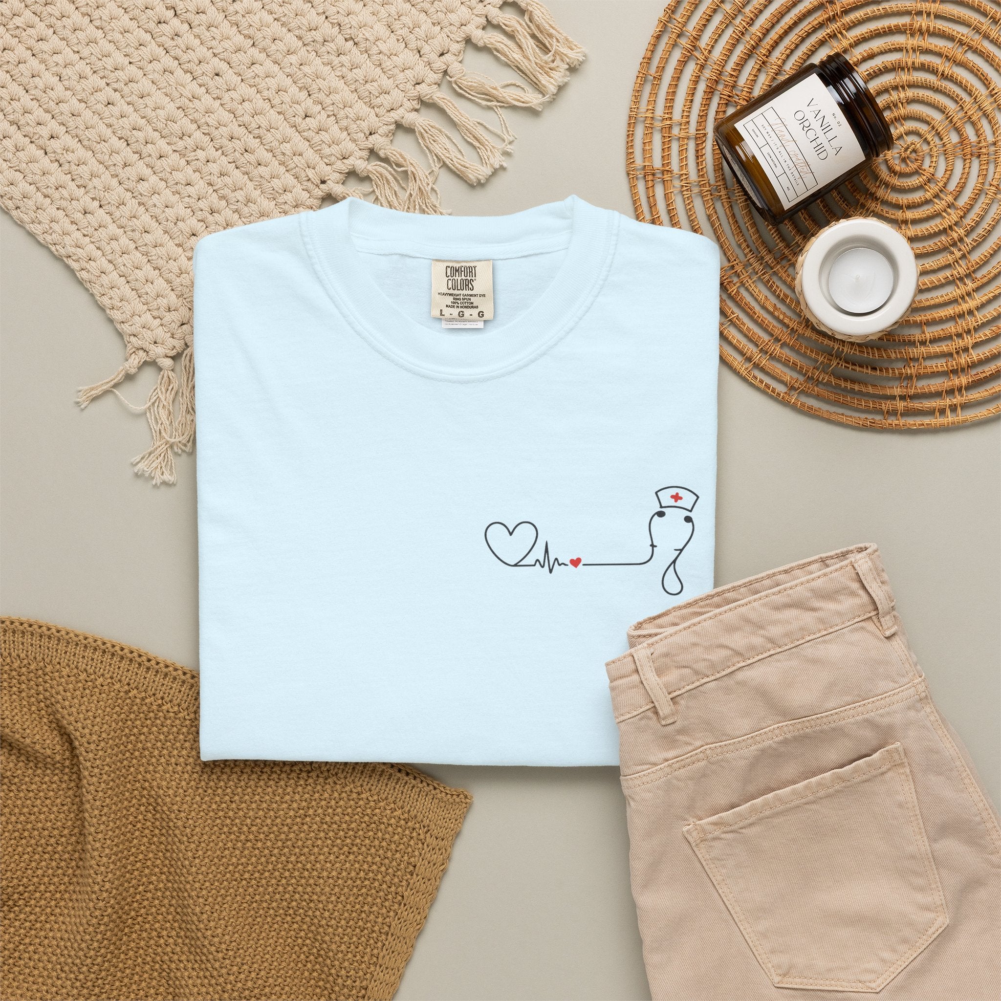 Minimalist Nurse Shirt | Heartbeat EKG Nurse Cap Tee | RN Gift | Nursing Student Gift | Healthcare Worker T-Shirt