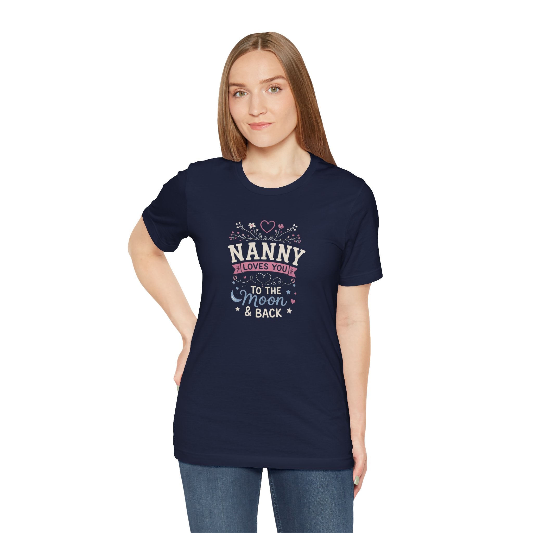 Nanny Loves You To The Moon And Back Shirt | Cute Nanny Gift T-Shirt | Baby Feet Family Love Tee | Grandma Style Graphic Tee