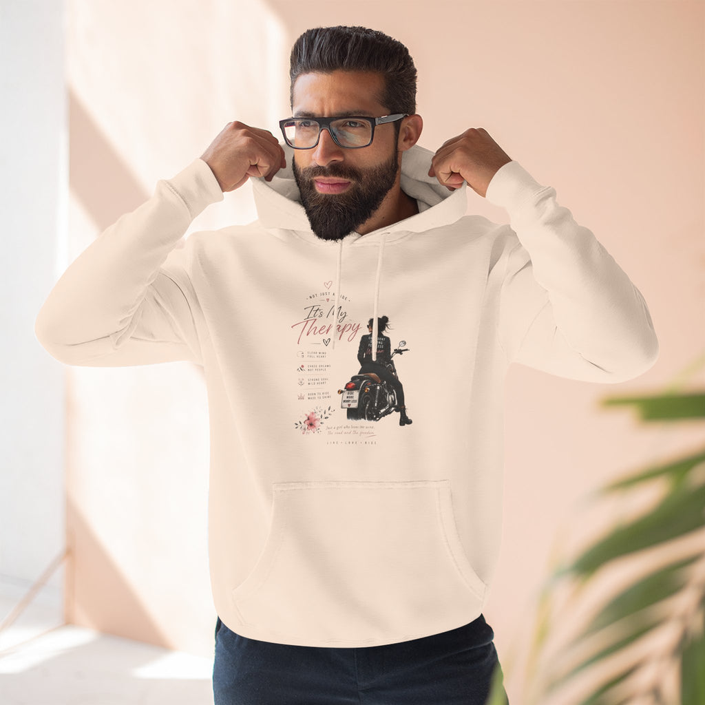 Women's Motorcycle Hoodie, Riding Is My Therapy Sweatshirt, Biker Girl Graphic Pullover, Gift for Female Rider, Cozy Moto Hoodie